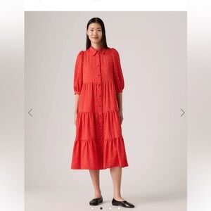 Levi's Red Polka Dot Tiered Midi Dress